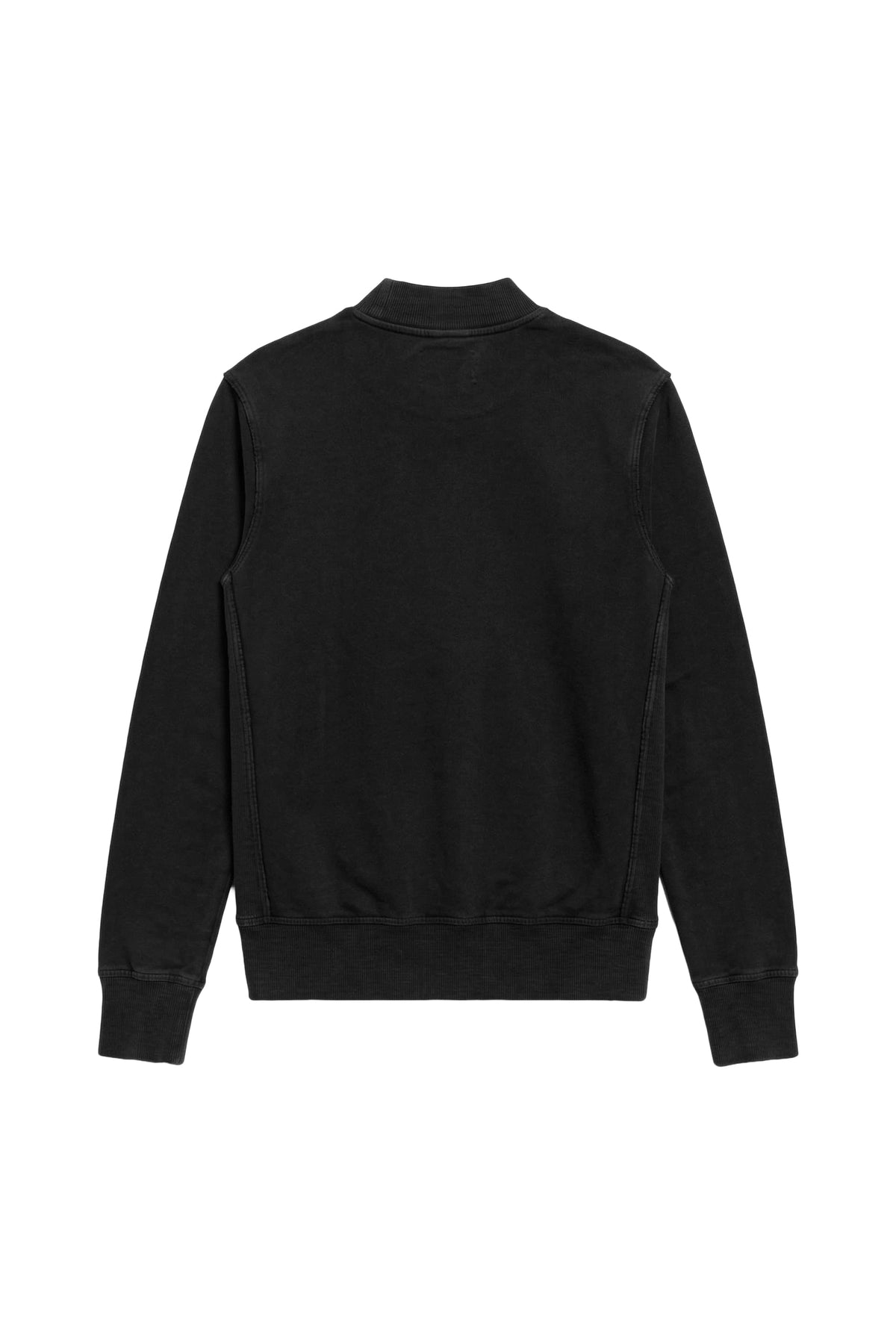 A black long-sleeve crewneck sweatshirt shown from the back, laid flat against a solid white background.