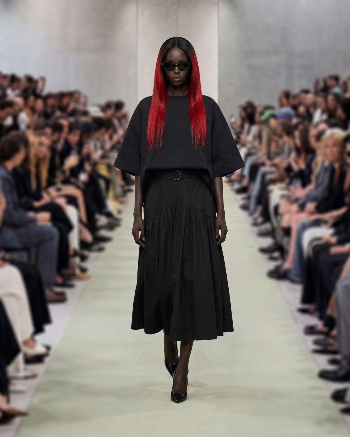 Volume runway — 01-Maxi pleated Runway skirt Black 3-4 01v03