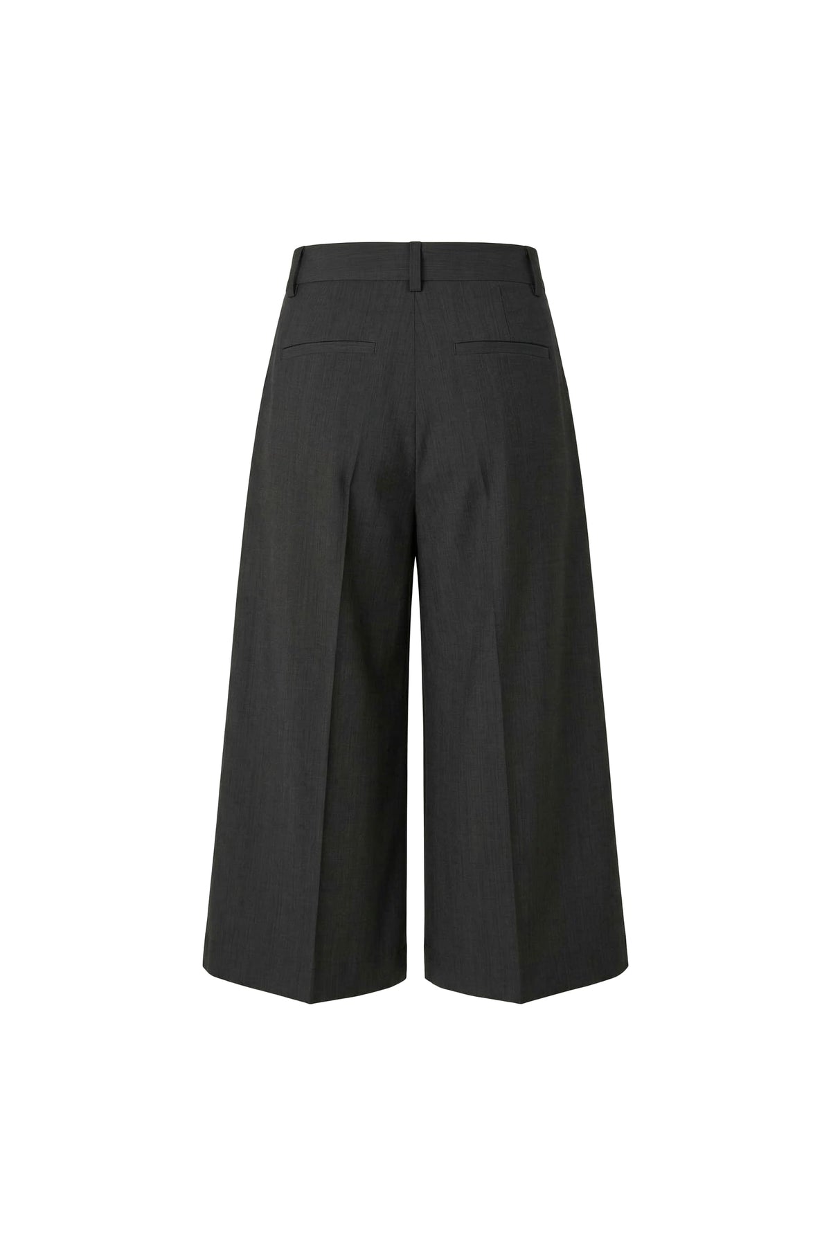 Black wide-leg cropped trousers shown from the back on a plain white background.