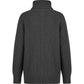 A dark gray ribbed knit sweater with a high mock neck collar, shown from the back on a plain white background.