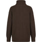 A dark brown ribbed knit sweater with a high mock neck collar, shown from the back on a plain white background.