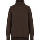 A dark brown textured knit turtleneck sweater displayed on a clean white background.