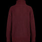 A dark burgundy ribbed knit sweater with a high turtleneck collar, shown from the back against a solid black background.
