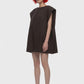 A sleeveless dark brown knit dress with a boat neckline, shown from the back on a plain white background.