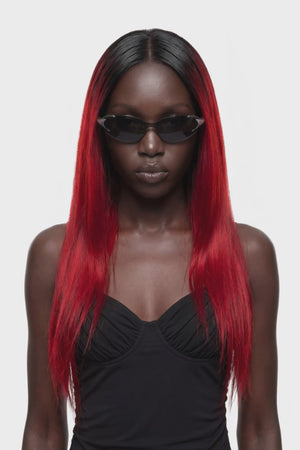 A black sleeveless maxi dress with thin spaghetti straps, a sweetheart neckline, and a draped, gathered silhouette, shown against a plain white background.